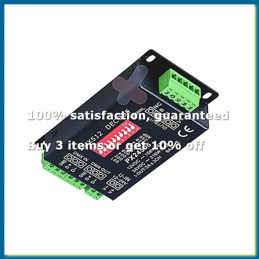 PX24506 DMX512 Decoder Driver DMX512 3CH X 3A Amplifier 108W-216W12V 24V DC LED Controller for RGB LED Strip LightsTape-DT30