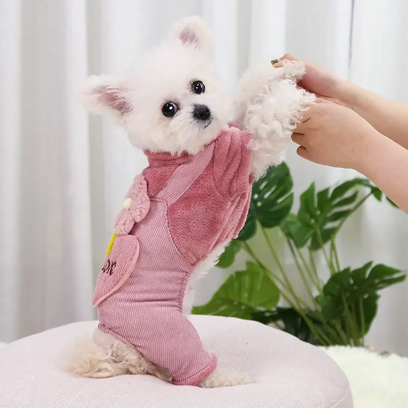 Pet Dog Clothes Autumn Winter Warm Pet Dog Coat For Small Dogs Puppy Jacket Outfit Cute Flower Love Pants Dog Jumpsuit Chihuahua