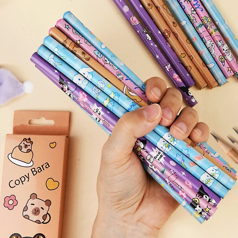 

12pcs Kawaii Cinnamoroll Cute Cartoon Kuromi Anime HB Pencil Sanrio My Melody Writing Pen Stationery Lovely Gifts for Kids