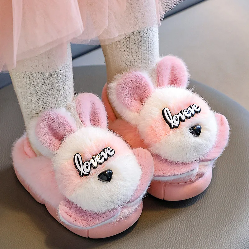 

Kawaii хлопковые тапочки для мальчиков и девочек, осенне-зимние новые домашние теплые тапочки с милым рисунком, нескользящие детские тапочки