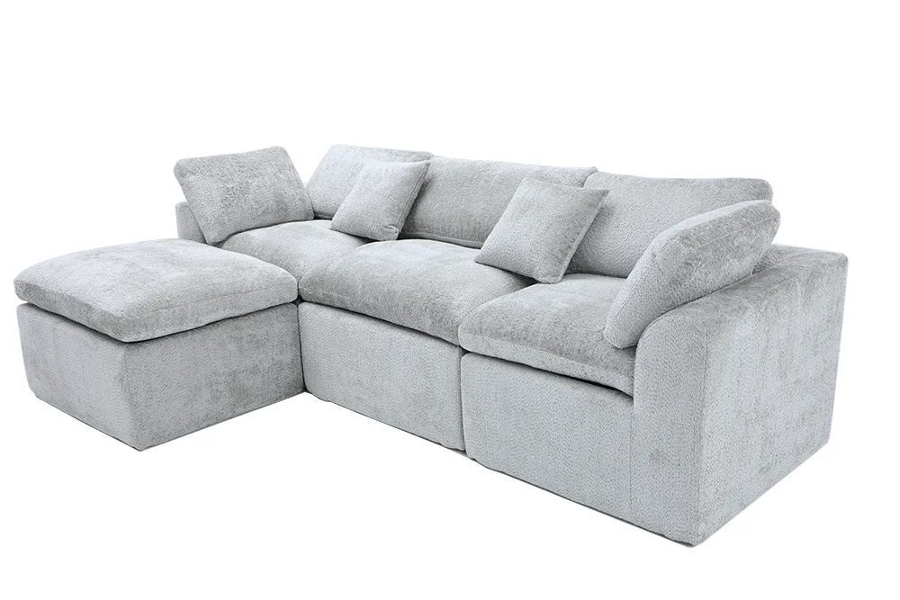 #Premium Light Gray Fabric Compression Sofa Bed Set L-Shaped 3-Seater with Chaise Compact Design for Hotel Use Global Shipping