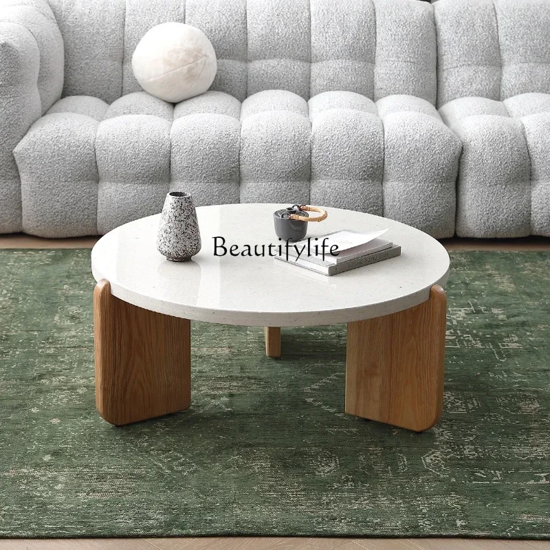 88.Nordic terrao coffee table solid wood wabi sabi wind log minimalist designer round coffee table combination