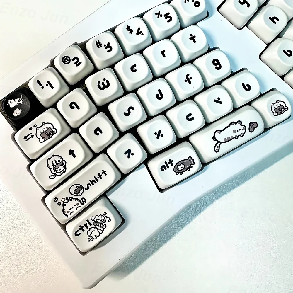 Imagem -03 - Teclado Pbt Keycaps do Tema do Gato Teclados Moa Sublimação de Calor de Lados Fit para Switch mx Preto e Branco 61 64 68 87 96 104 108