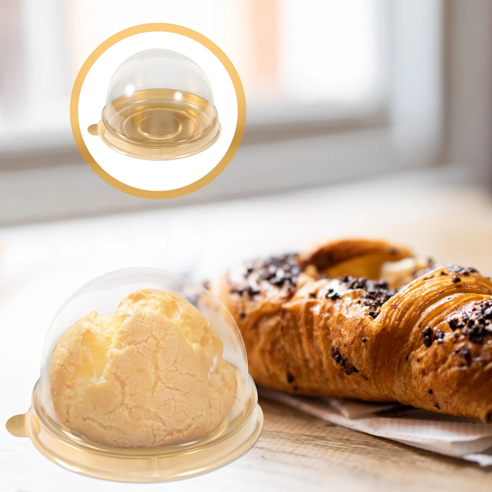 50 pezzi di scatola per bignè di uova, copertura trasparente trasparente, leggera, piccola torta, dessert, imballaggio, dolcetti, stoccaggio, forniture da forno