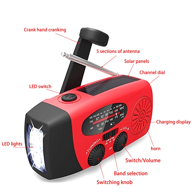 

Emergency Hand Crank Radio With LED Flashlight For Emergency Portable Weather Radio For Camping Outdoors Emergency Radio