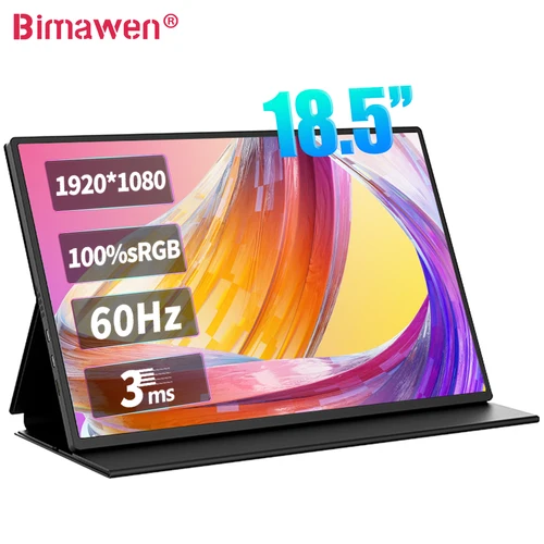 Bimawen 휴대용 모니터 IPS 100% sRGB 1080P HDR FHD 프리싱크 듀얼 HDMI USB C타입 모니터, PS4 스위치 PC 맥 호환, 18.5 인치 