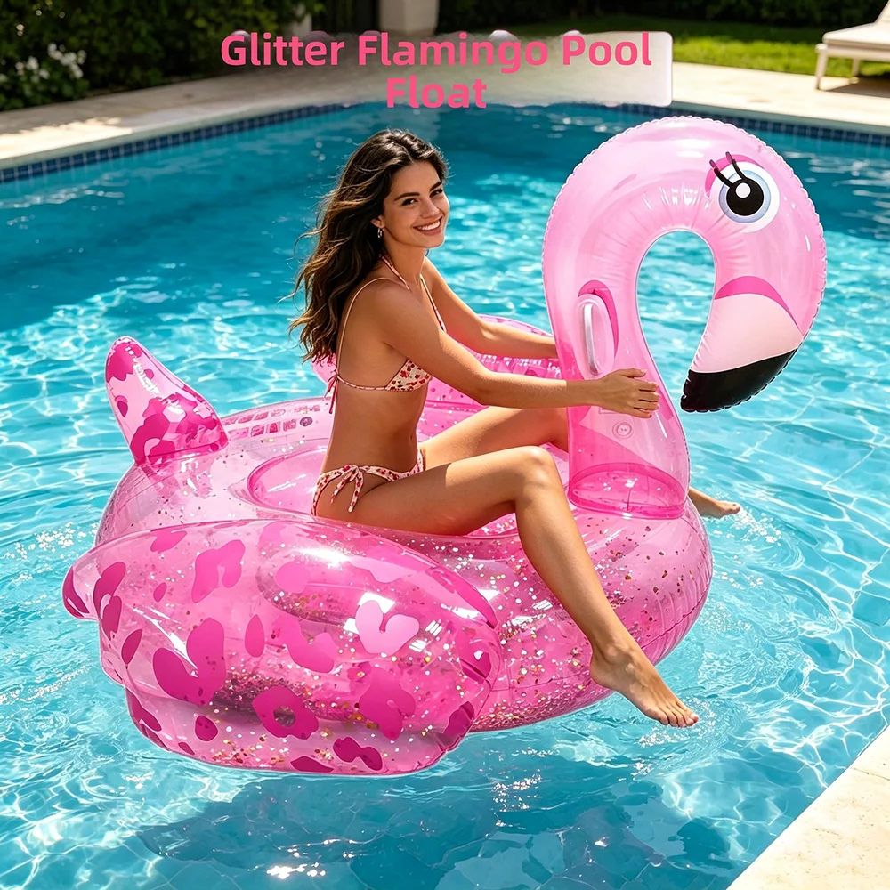 

Inflatable Sequined Flamingo Seat Float Ring Outdoor Beach Swimming Pool Water Entertainment Floaties