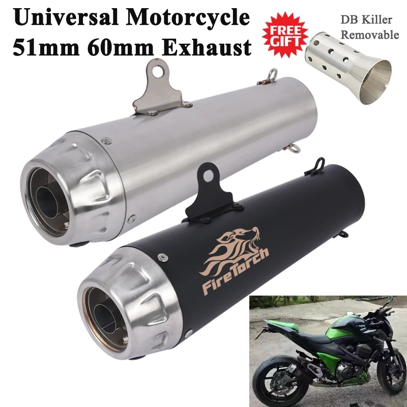 

Universal Motorcycle Exhaust Systems Tail 60mm Pipe Muffler DB Killer 51mm For 450SR Ninja 650 CBR3000 GSXR750 Z900 R1 R25 Arrow