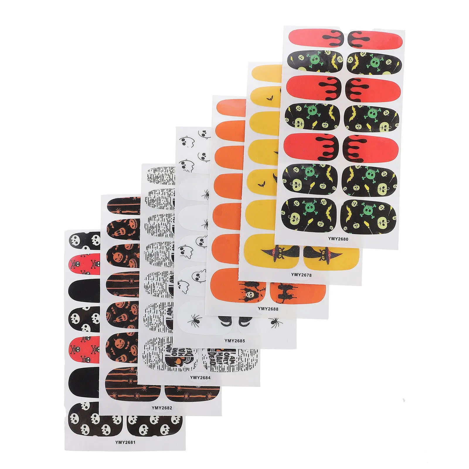 

7 штук светящихся в темноте самоклеящихся наклеек для ногтей на Хэллоуин, гелевые наклейки для полного покрытия, аксессуары для маникюра