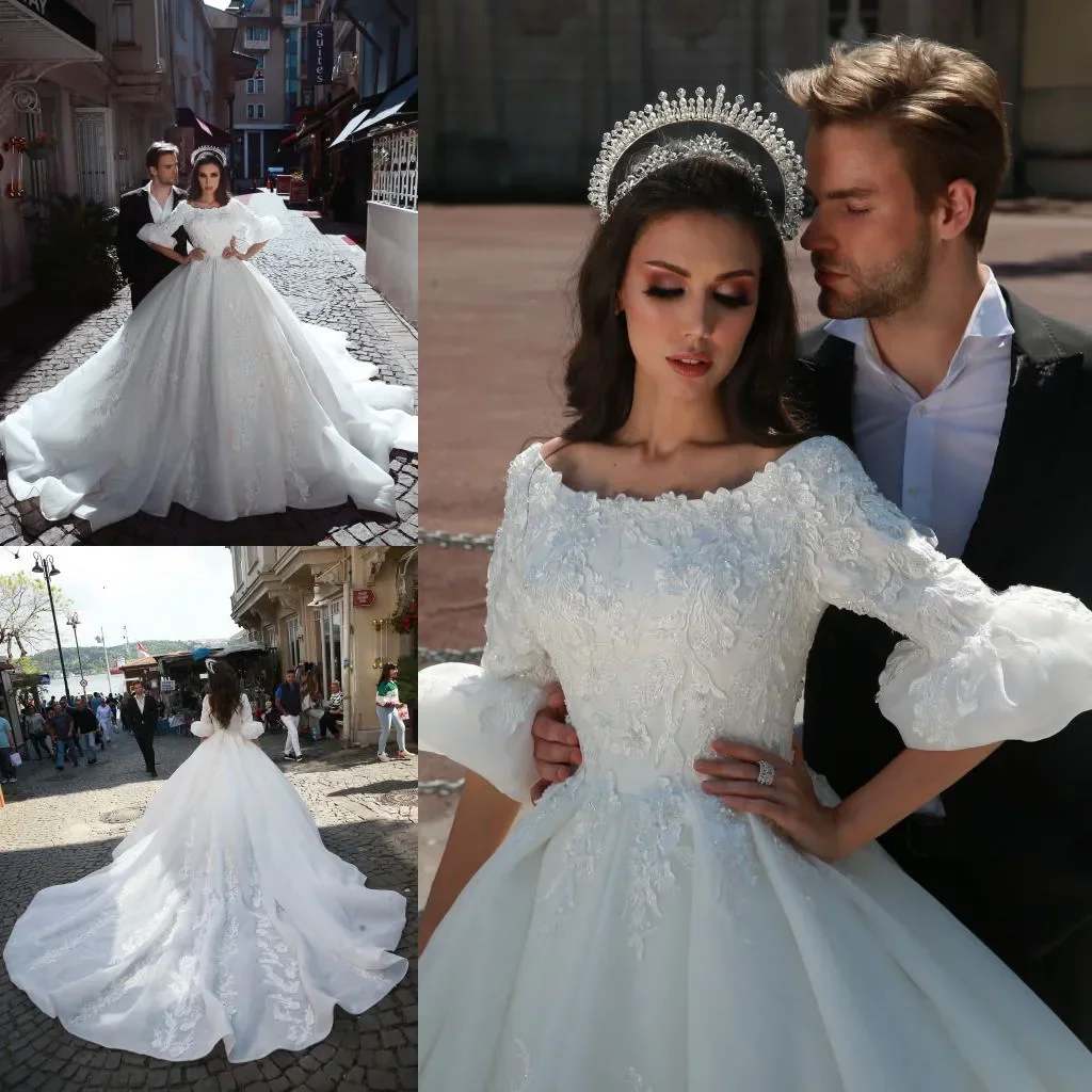 Flavinke personnalisé magnifique robe de bal robes de mariée épaules dénudées dentelle appliques à manches longues robes de mariée robes de mariée