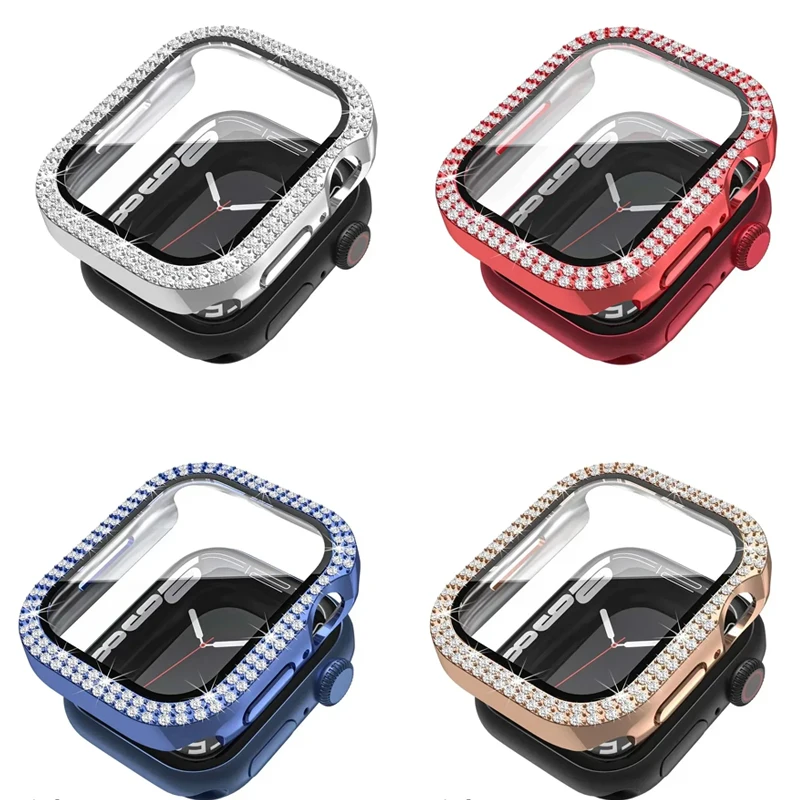 Diamantgehäuse für Apple Watch Cover 45 mm 41 mm 44 mm 40 mm gehärtetes Glas + Bling Bumper Displayschutzfolie iWatch Serie 9 8 7 6 5 4 SE