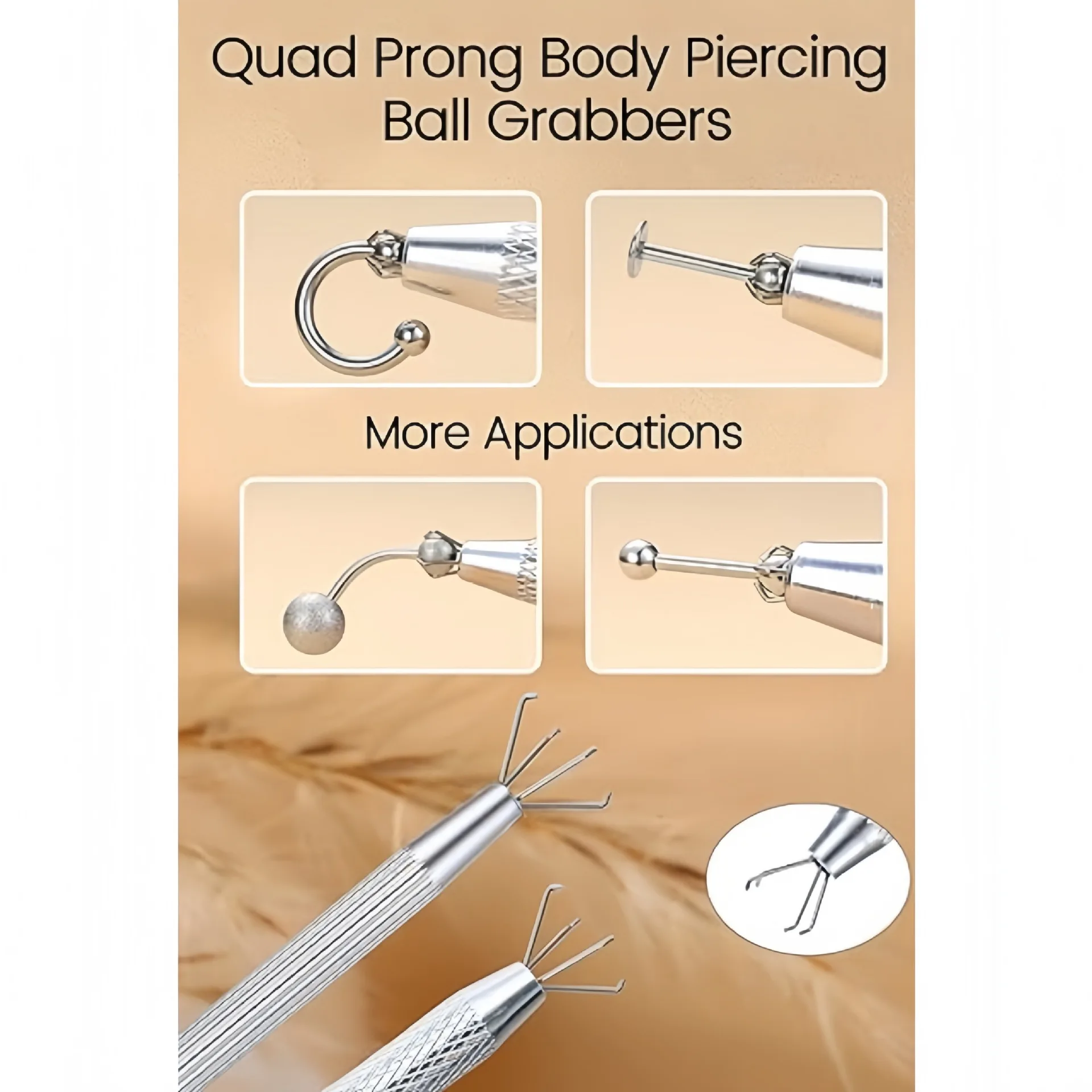 1PC Stainless Steel Four Claws Beads Ball Holder Pick-up Tool Diamond Gems Holder Tweezer Catcher Piercing Ball Grabber Tool