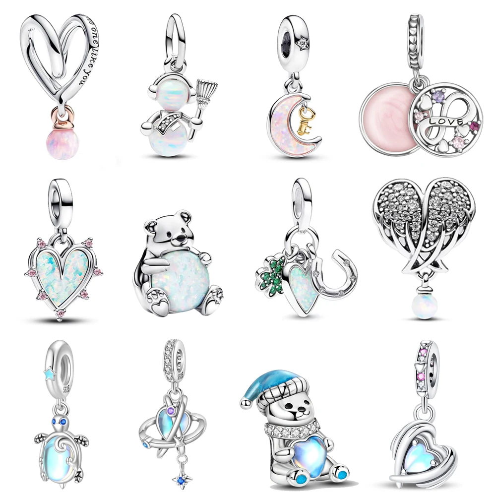 لامعة 925 فضة الصداقة Opalescent مزدوجة استرخى سحر و نغمتين مفتاح و قلادة على شكل قمر يناسب النساء غرامة مجوهرات