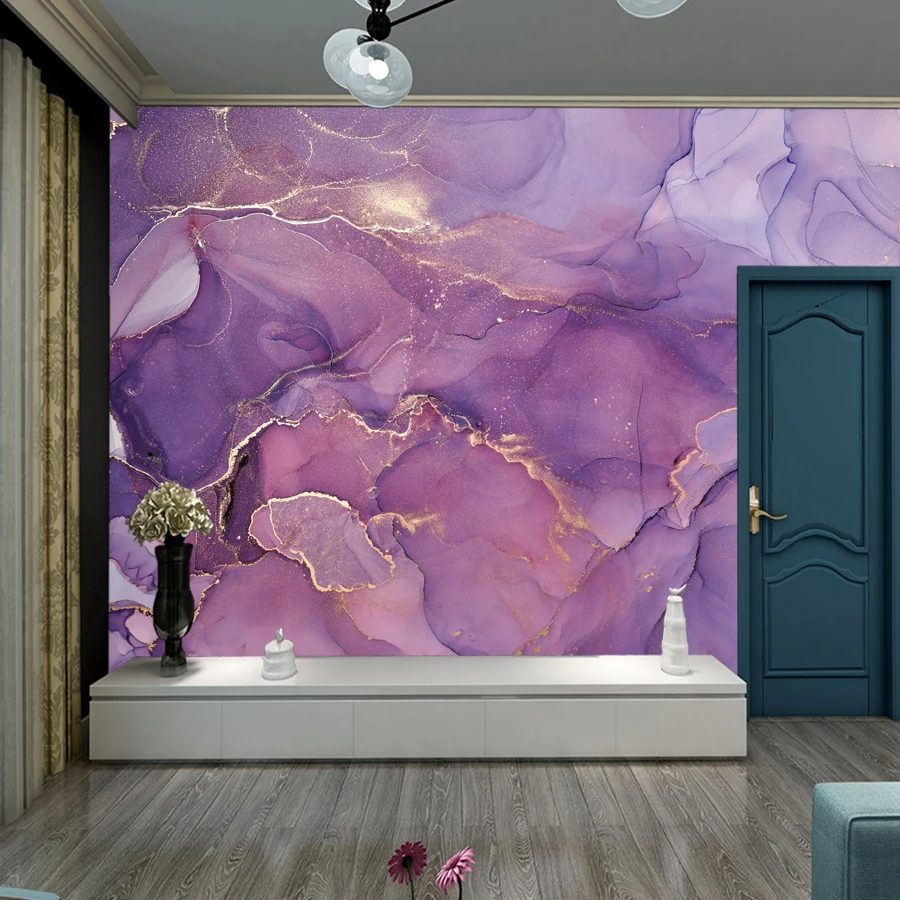 Custom Purple Watercolor 3d Abstract Painting TV Background Self Adhesive Wallpaper Mural for Living Room Wall Papers Home Decor