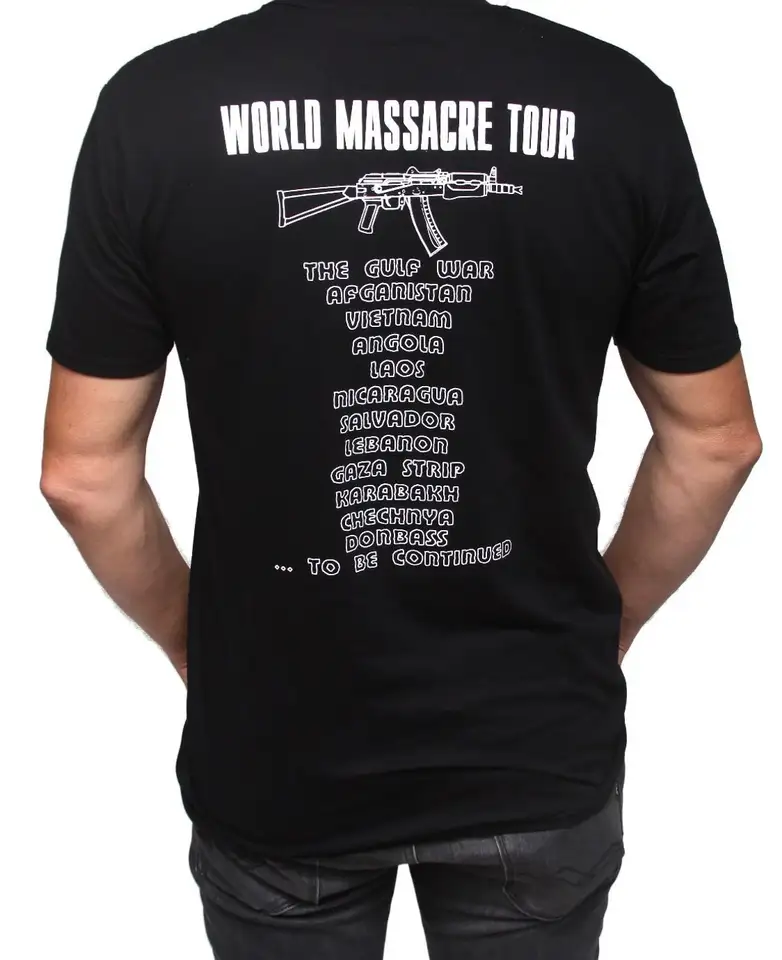面白いロシアカラシニコフAK-47アサルトライフル世界ツアーtシャツ