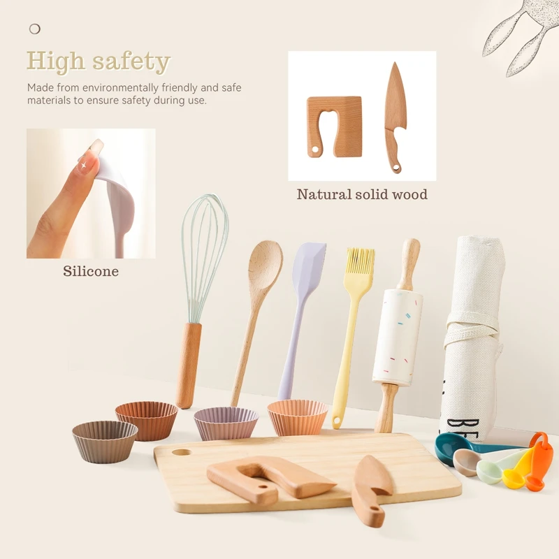 Baby Wooden Montessori Toys Tableware Model Puzzle Education Toys Wooden Cutting Tool Silicone Spatula For Baby Birthday Toy