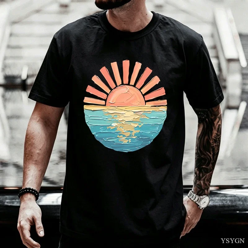Sunset Beach T-Shirt Coastal Ocean Graphic Tee Men Women Summer Vacation T Shirt Cute Travel Tee Unisex Round Neck Printed
