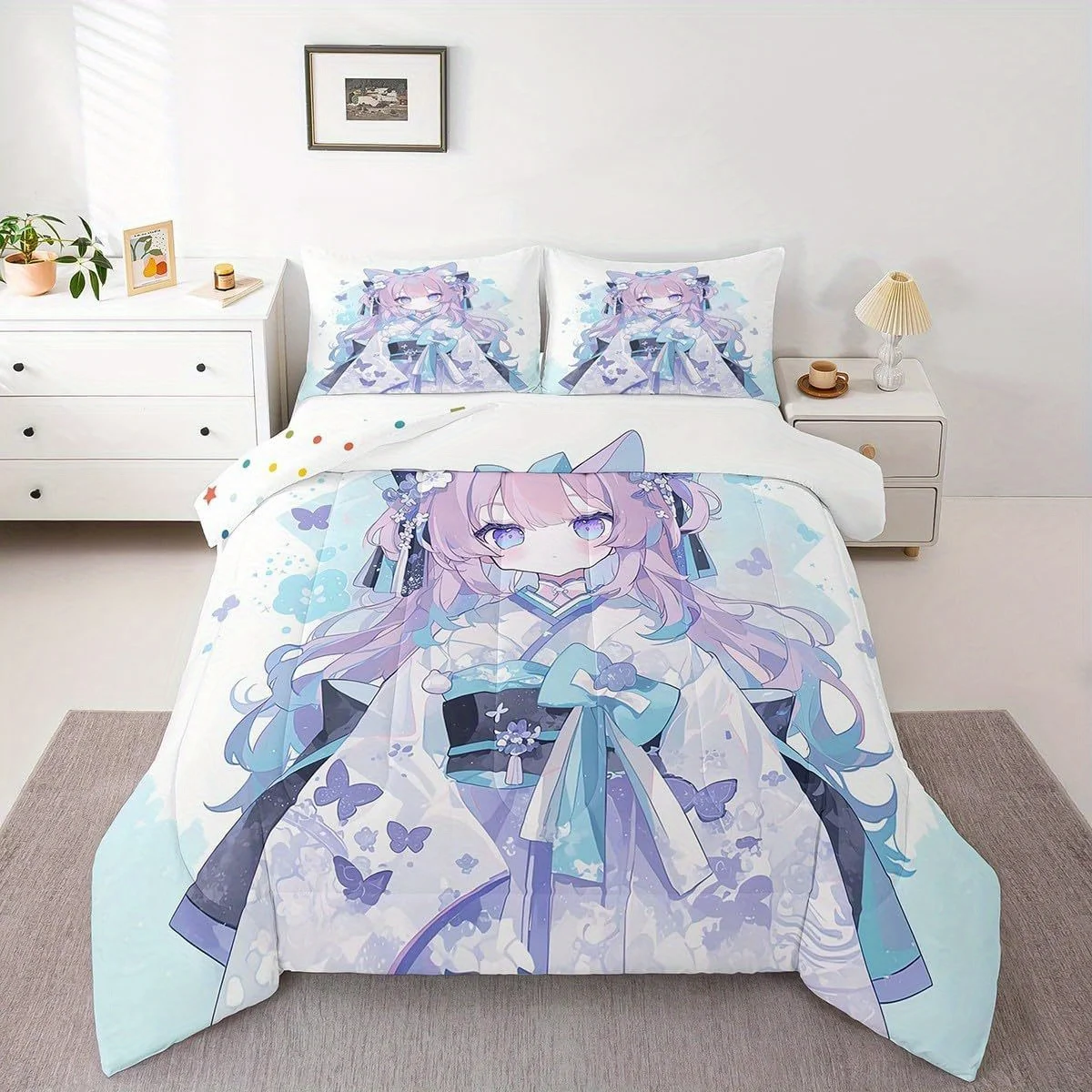 Erosebridal 2/3pcs Japanese Anime Bedding 3D Anime Comforter Set, Kawaii Japanese Style Bedding Comforter Sets Cartoon Uniform
