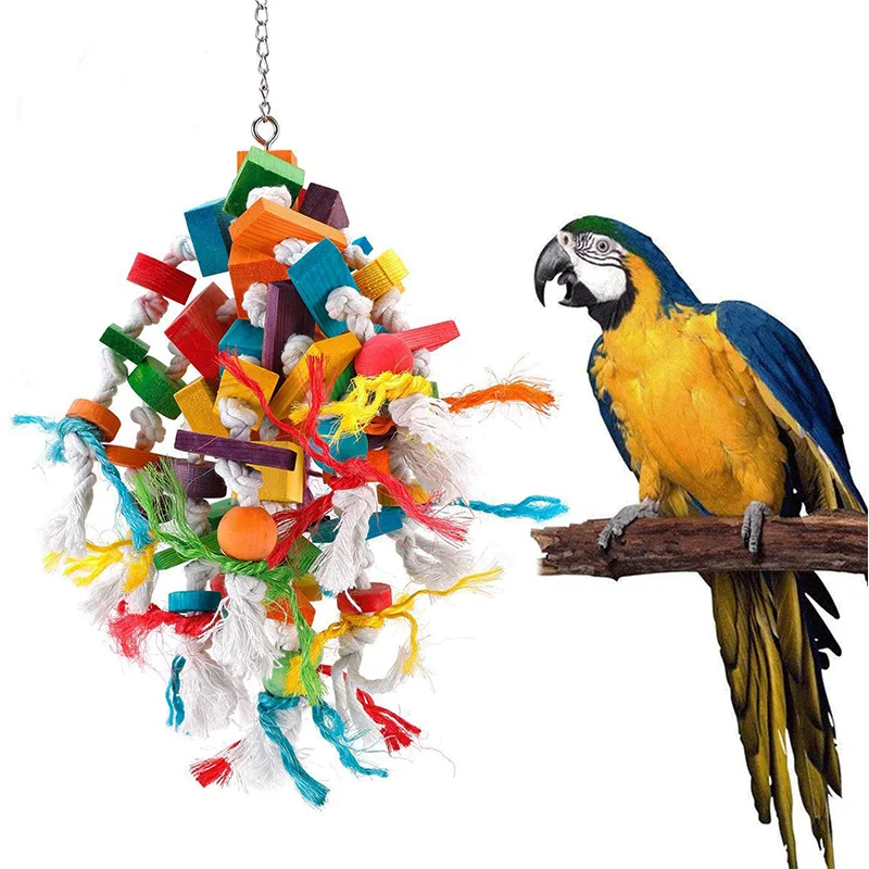 Large Bird Parrot Chewing Toys Natural Wooden Parakeet Wooden Blocks Bird Tearing Toys Cockatiel Toys for Macaws cokatoos