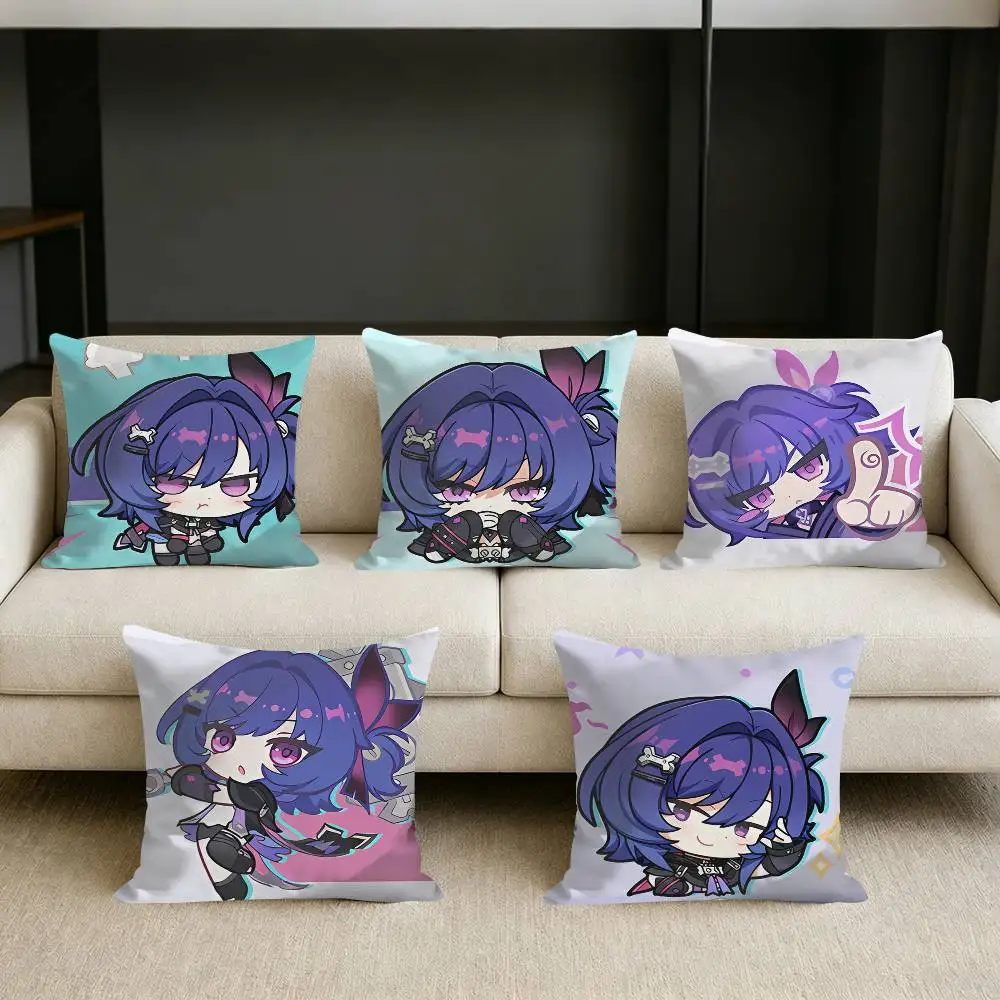 

Lovely Chibi Prune G-Genshin I-Impact Square Sofa Pillow Cover Solid Color Living Room Home Decor Cushion Case