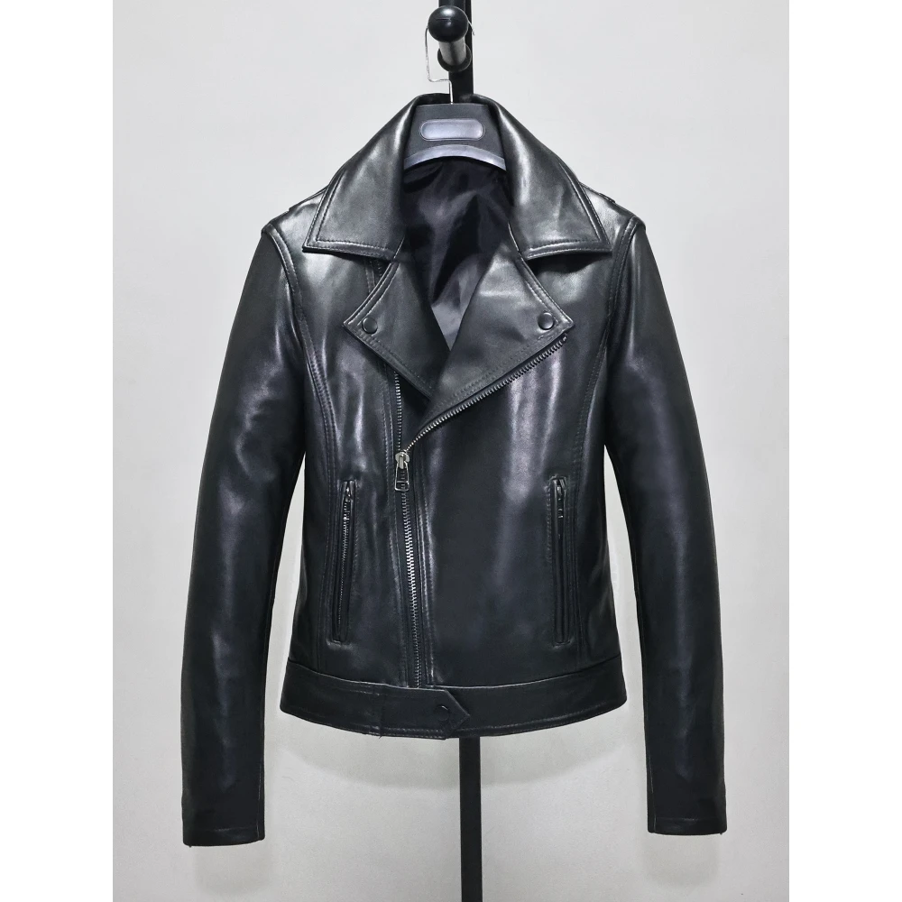 Soft First-layer Sheepskin Leather Jacket For Women Silm Short Casual Motorcycle Biker Punk Genuine Leather Jacket Outwear 2xl