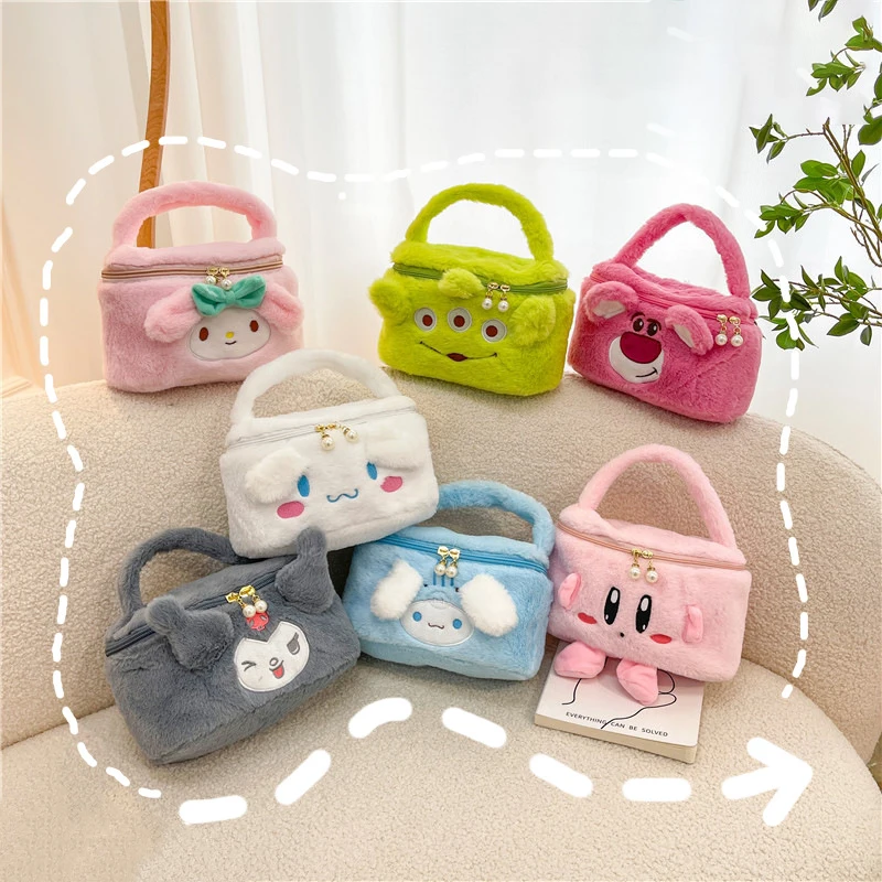 Anime Cinnamoroll peluche borsa cosmetica Kawaii Sanrioed Kuromi Melody borsa ad alta capacità portatile ragazza carino ascensore viaggio all\'aperto