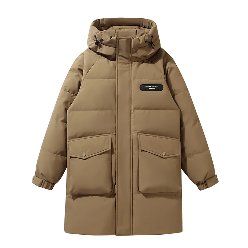 

2026 New Men's Outdoor Medium-Length Thickened down Jacket Couple's Trendy Winter Outerwear Polyester Fiber Long Sleeve Zipper