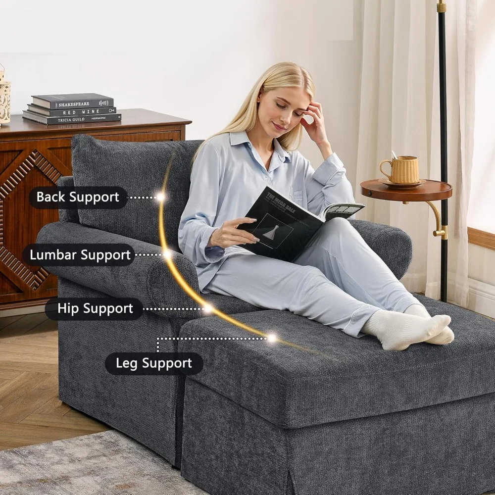 Kursi Aksen 35,82” dengan Ottoman, Kursi Ruang Tamu Berlapis Kain untuk Membaca, Kursi Santai dengan Chaise Lounge untuk Dalam Ruangan, Nyaman