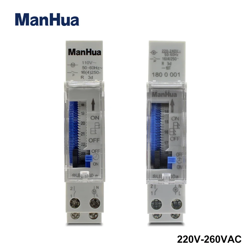 ManHua 110V/220-240VAC SUL180a Mechanical Analog Time Switch 24 Hour Mechanical Programmable DIN Rail Time Switch timer switch