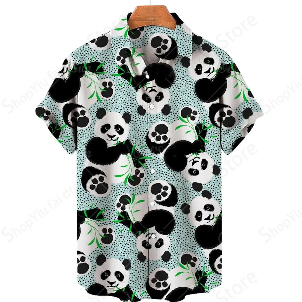 Animal Panda Print Hawaii Shirt Men Women Fashion Turn Down Collar Casual Beach Shirts Men\'s blouse Short Sleeve ALoha Clothing