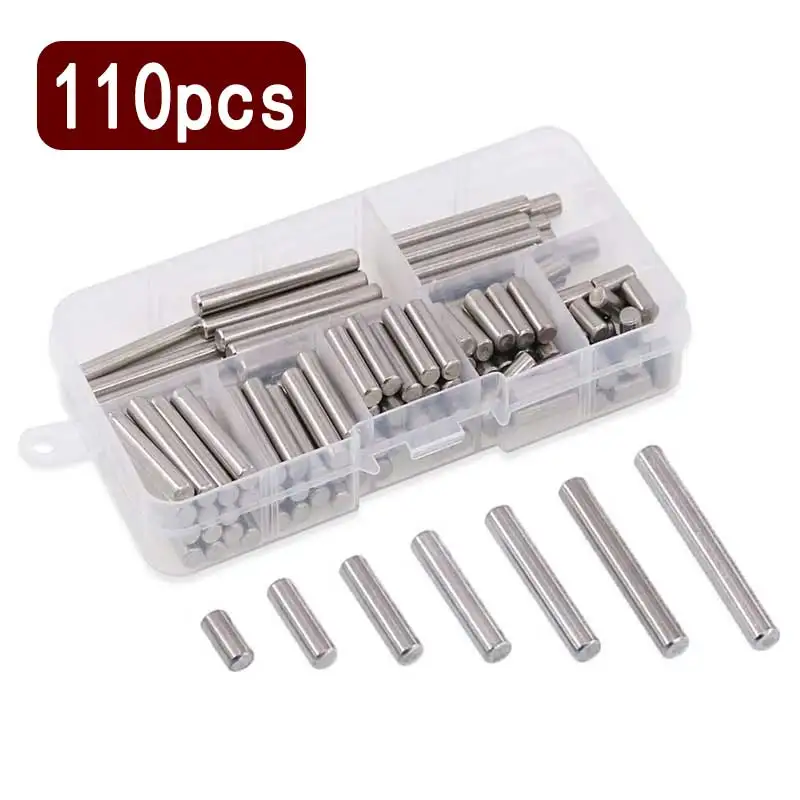 

110Pcs Dowel Pins Stainless Steel Shelf Support Pegs Pin Rod Fasten Elements Assortment Kit 10/16/20/25/30/35/40 Cylindrical pin