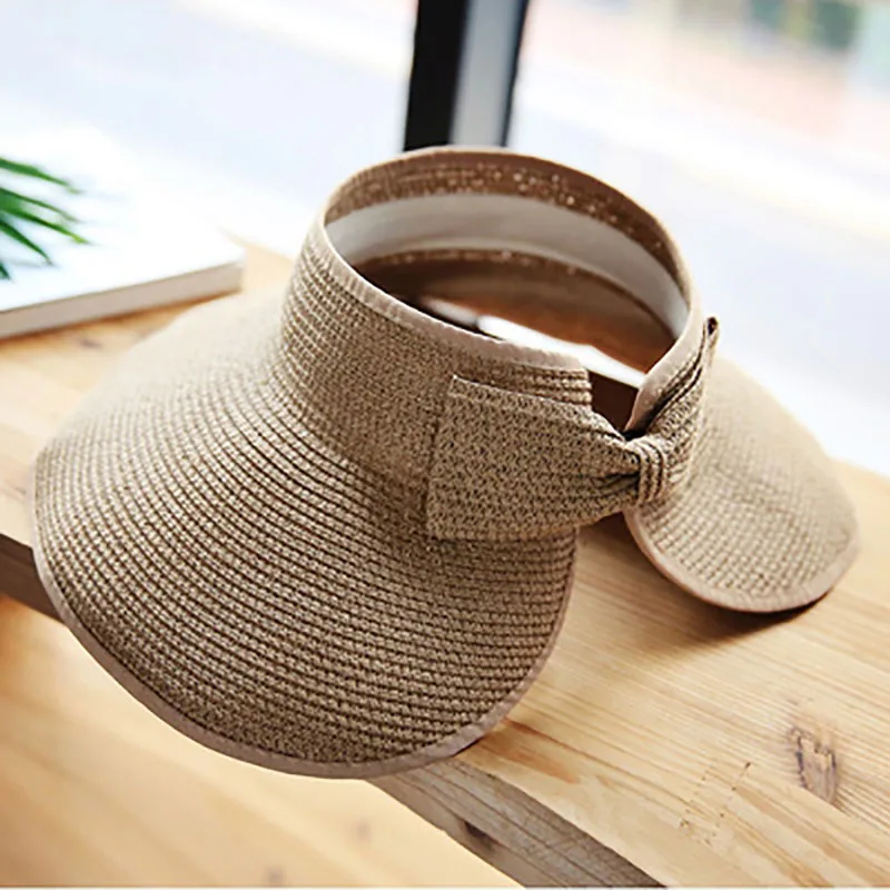 LaMaxPa New Women Summer Visors Hat Foldable Sun Hat Wide Large Brim Beach Hats Straw Hat chapeau femme Beach UV Protection Cap