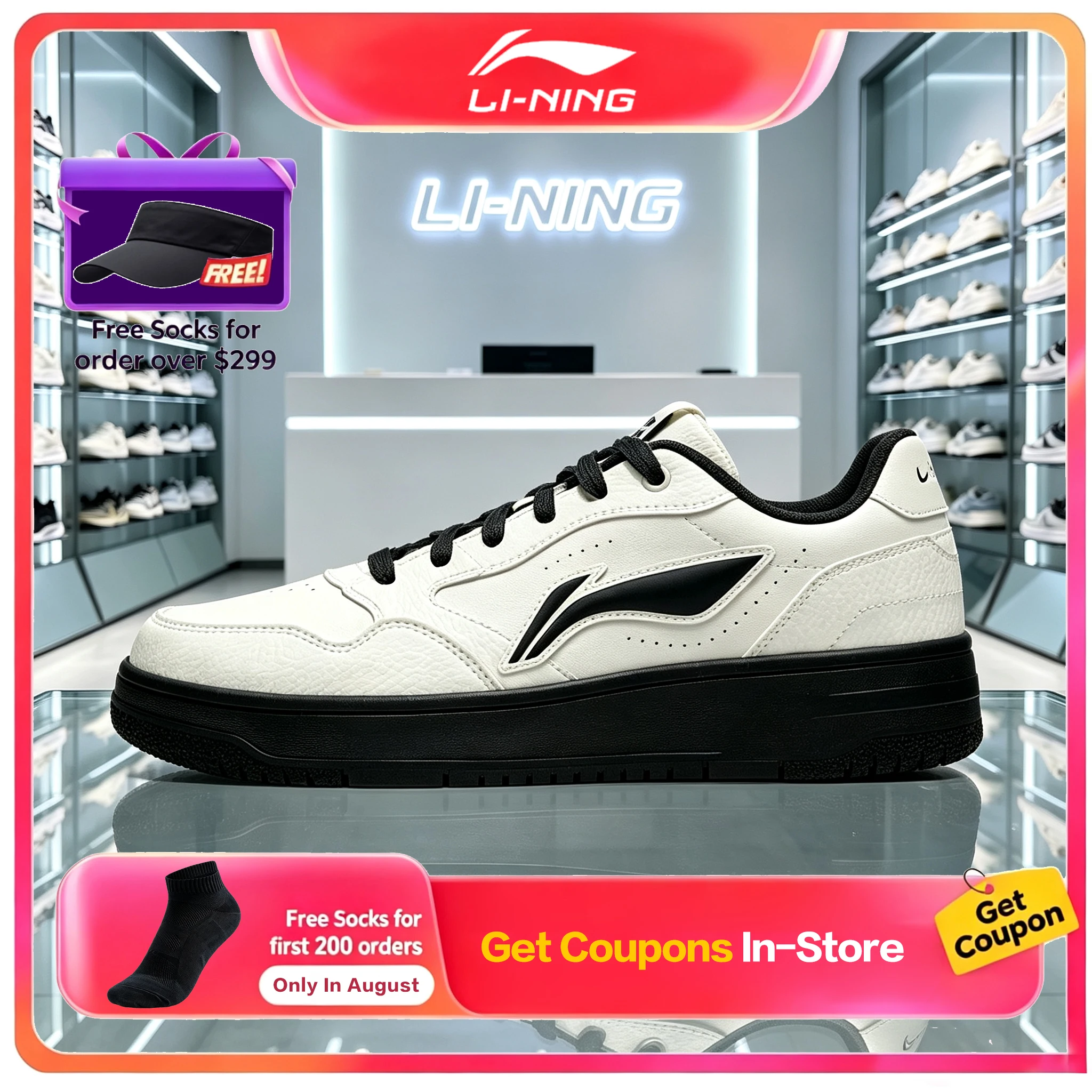 Li-Ning Tianji Men Skate Shoes Autumn Casual White Shoes Thick Sole Low Top Sneakers