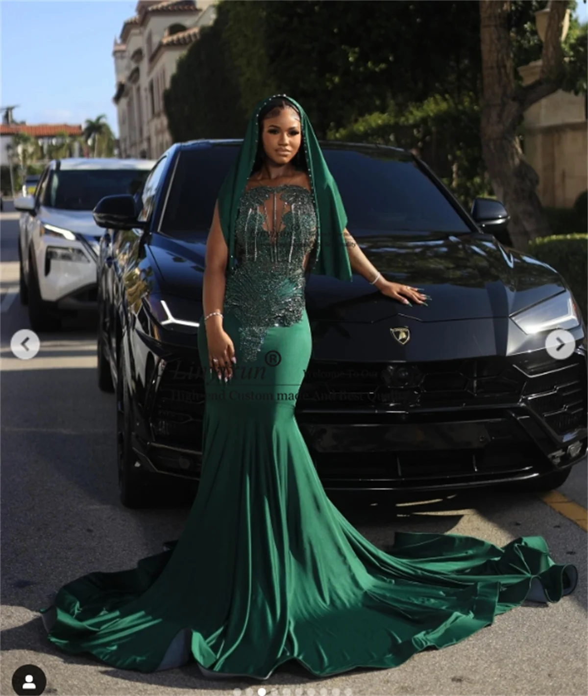 Luxe kralen strass galajurk voor zwart meisje op maat gemaakte zeemeermin bruiloft feestjurk elegante rechter trein robe de soiree