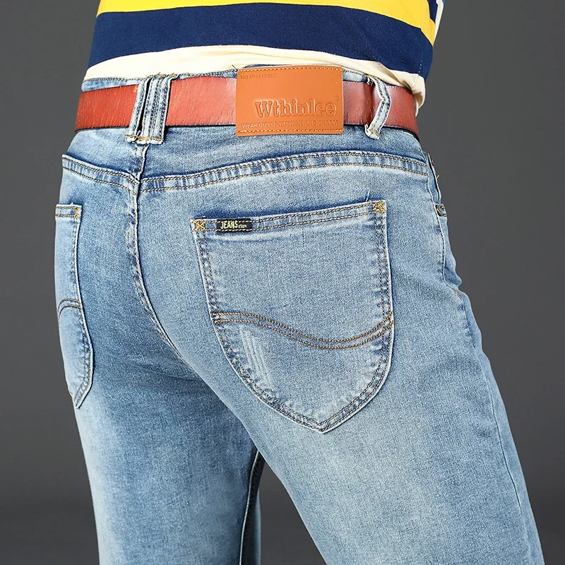 Wthinlee New Stretch Fashion Classic Blue Black Work Denim Business Men\'s Jeans Casual Straight  Trousers Male Brand Clothing