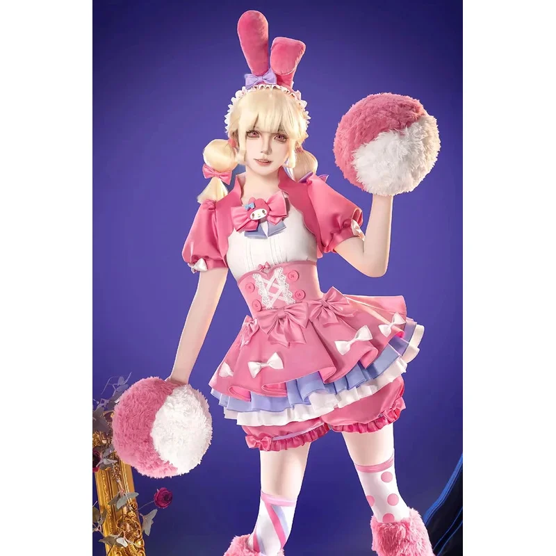 Game Identity V Cheerleader Costume Lily Barrier Cosplay Cute Pink Dress Wig Set Uniform Party Carnival Anime Role Play Suits