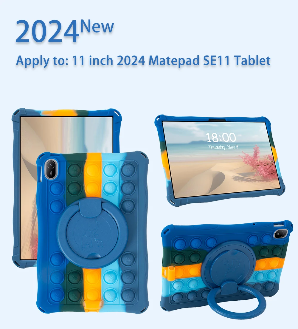 Soft Silicone Case For Huawei MatePad SE 11 2024 AGS6-W00 360 Rotating Stand Cover With Handle Grip Shoulder Strap Shockproof