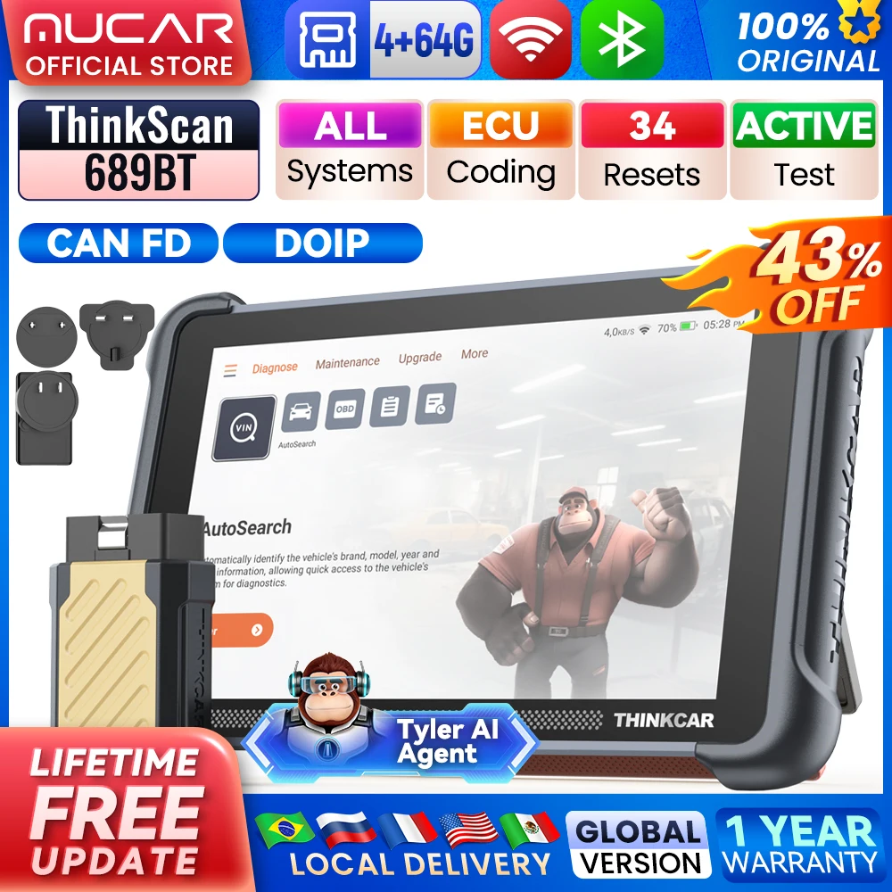 THINKCAR THINKSCAN 689BT All System Car Diagnostic Tool ActiveTest ECU Coding OBD2 Scanner 34 Services CAN FD DoIP Scan Tool