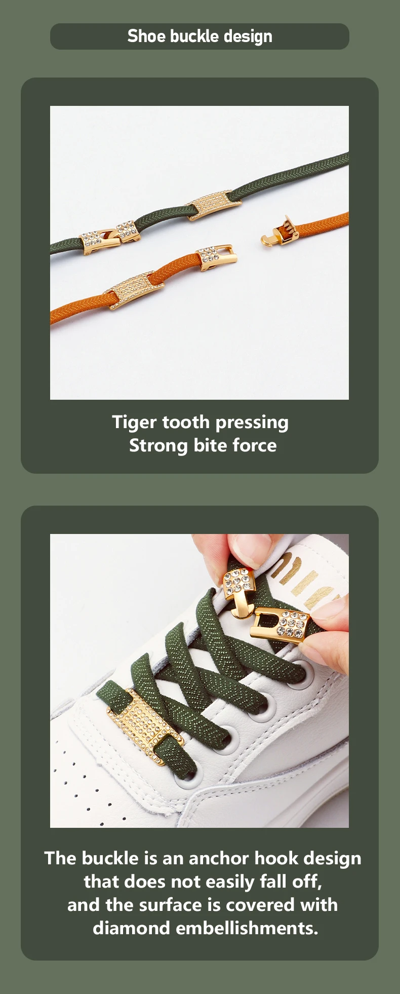 1 Paar elastische Schnürsenkel ohne Binden, mit glitzernden Diamant-Kreuzverschlüssen, Schnürsenkel-Charms, Sneaker-Schnallen für Metallschnürsenkel für Damen und Herren – Detail 5