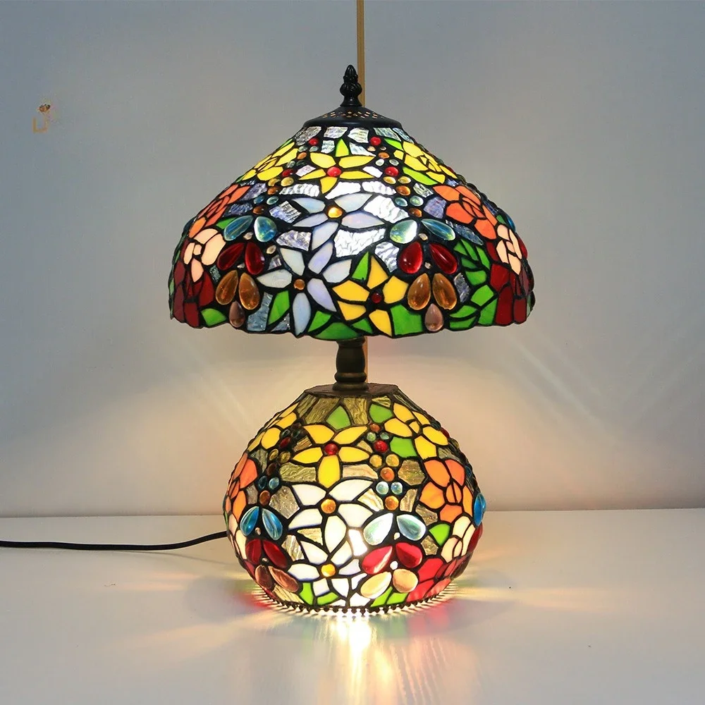 12 inch bead flower mother lamp, colorful living room bedroom study decorative table lamp,  eye protection lamp