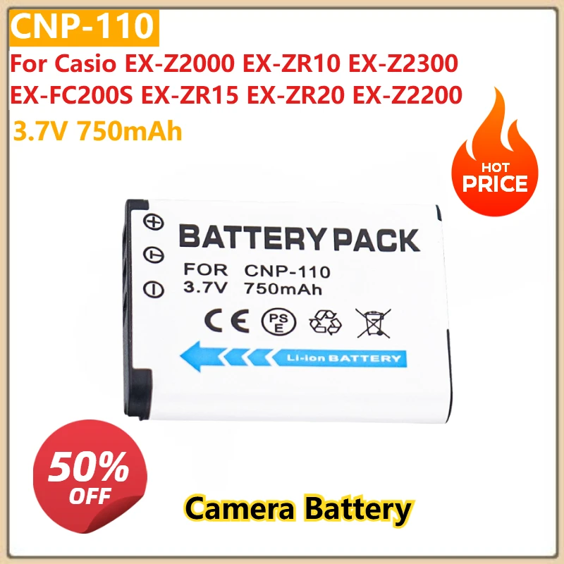 

For Casio EX-Z2000 EX-ZR10 EX-Z2300 EX-FC200S EX-ZR15 EX-ZR20 EX-Z2200 CNP110 Replacement Camera Battery CNP-110 3.7V 750mAh
