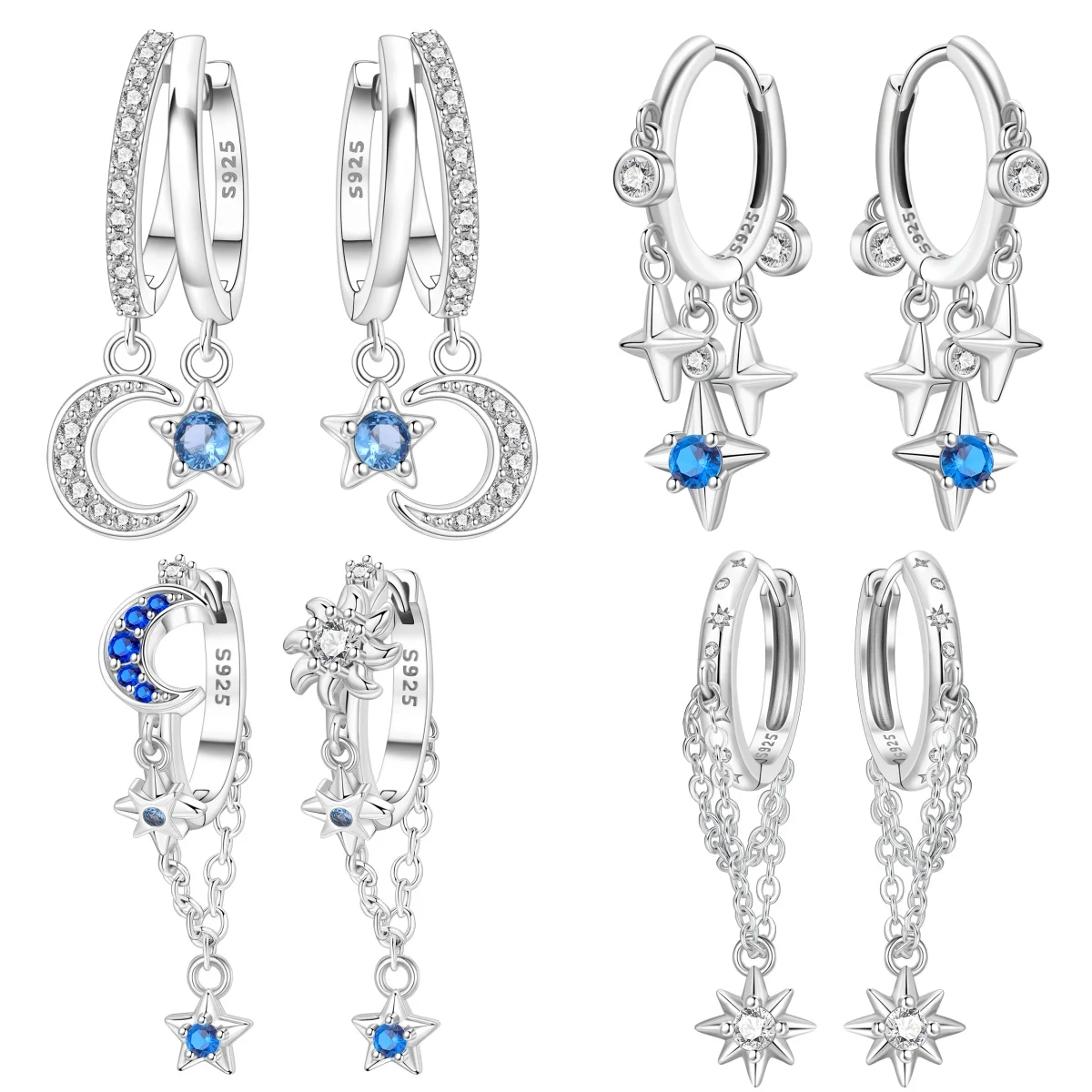 Orstarry S925 Sterling Silber Ohrringe, blauer Sternenmond, Ohrringe für Frauen, Geburtstagsgeschenk, Modetrend, Silberschmuck