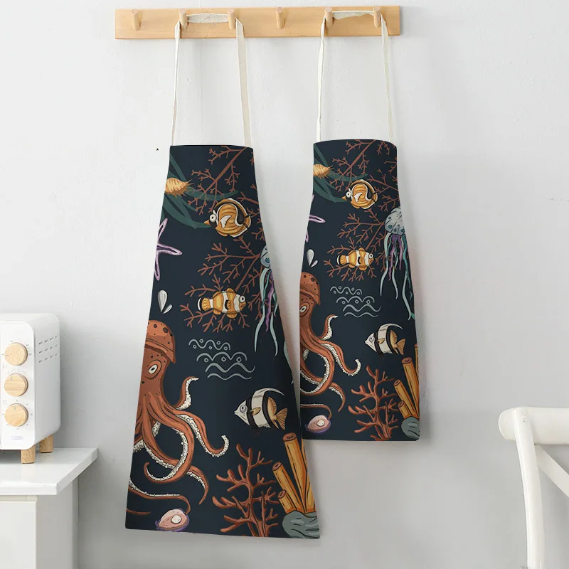 Marine Organism Apron Dolphin Jellyfish Aprons for Women Apron Kitchen Octopus Conch Cafe Apron for Men Kitchen Apron