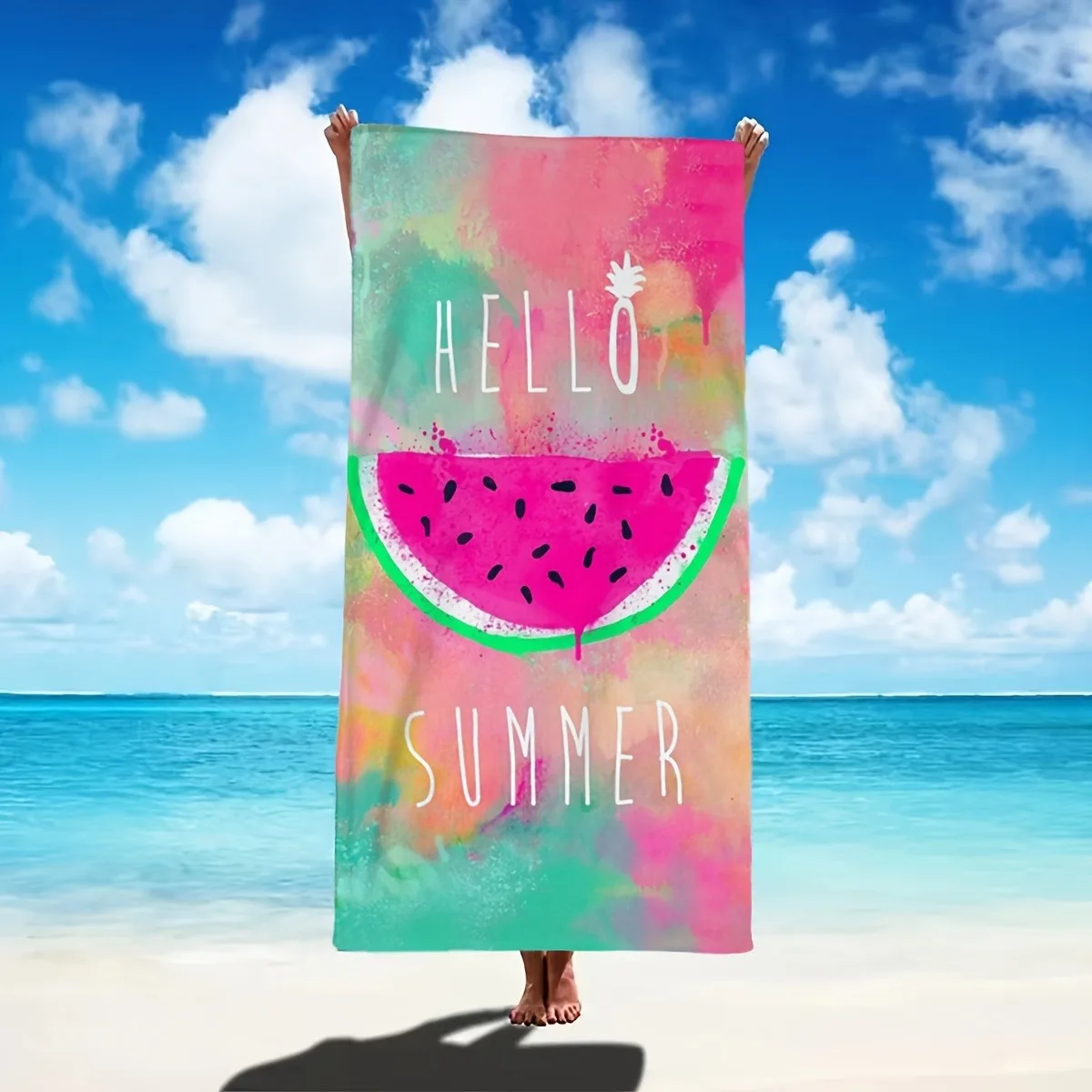 Hello Summer Strandtuch mit Wassermelonen-Aufdruck: Spaß in der Sonne! Geeignet für Handtücher, Badetücher, Strandtücher