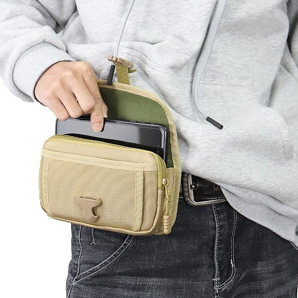 Cartera de doble capa para hombre, riñonera táctica para deportes al aire libre, impermeable, militar, para teléfono, para acampar y cazar