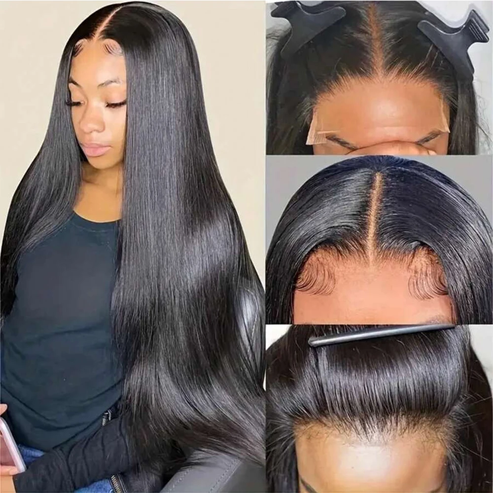 

Прямые человеческие волосы 4x4, парики из натуральных волос на кружевной застежке для чернокожих женщин, парик из волос Remy, отбеленные узлы, предварительно выщипанные натуральные волосы