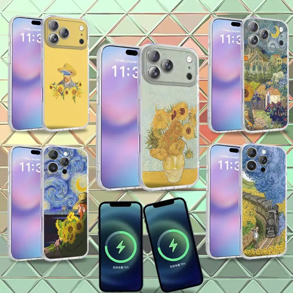 Sunflower Art V-Van G-Gogh Phone Case For iPhone 16,14,11,17,13,15,12,Air,Plus,Pro,Max,E,Mini Frosted for MagSafe Magnetic