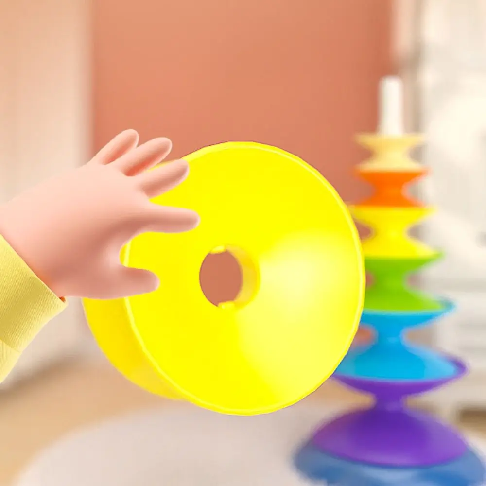 Ferrule Regenbogen Stapelspielzeug Rotierende Montessori Regenbogen Drehring Turm Stapelbare Früherziehung Stapelblöcke Baby