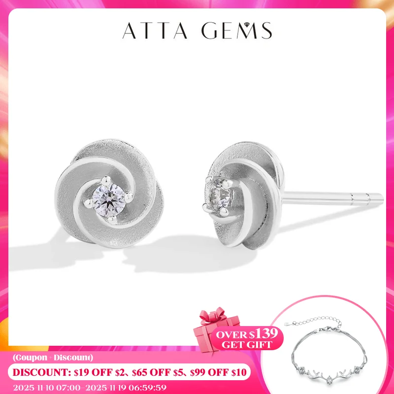 

ATTAGEMS Daily S925 Silver Moissanite Stud Earrings for Women D VVS1 Diamond Flower Shape Engagement Wedding Fine Jewelry Travel