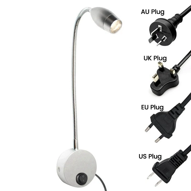 Reading Light LED Hose Spotlight Hose Wall Lamp Gooseneck Lamp Touch Control for Bedside Reading Warm Light US Plug-ABFB